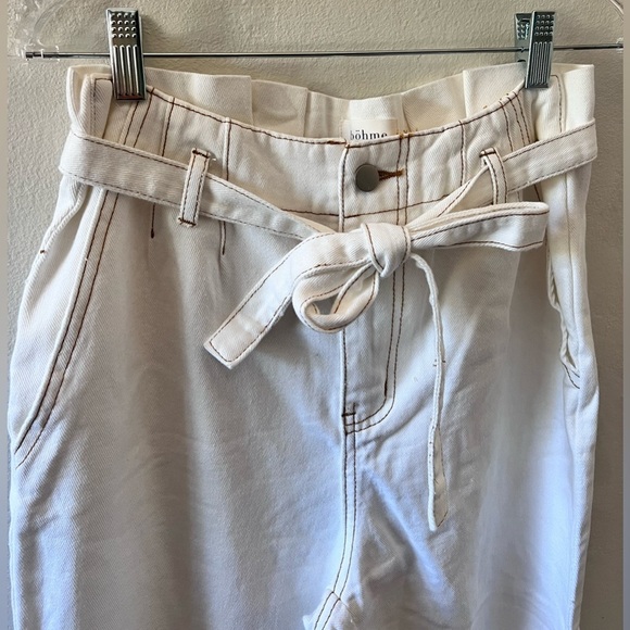 Bohme White Denim Paperbag Pants Tie Waist High Rise NWT - Picture 3 of 5